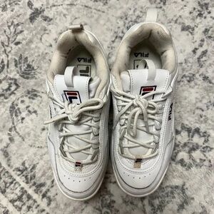 Fila White Sneakers with Red and Blue Details